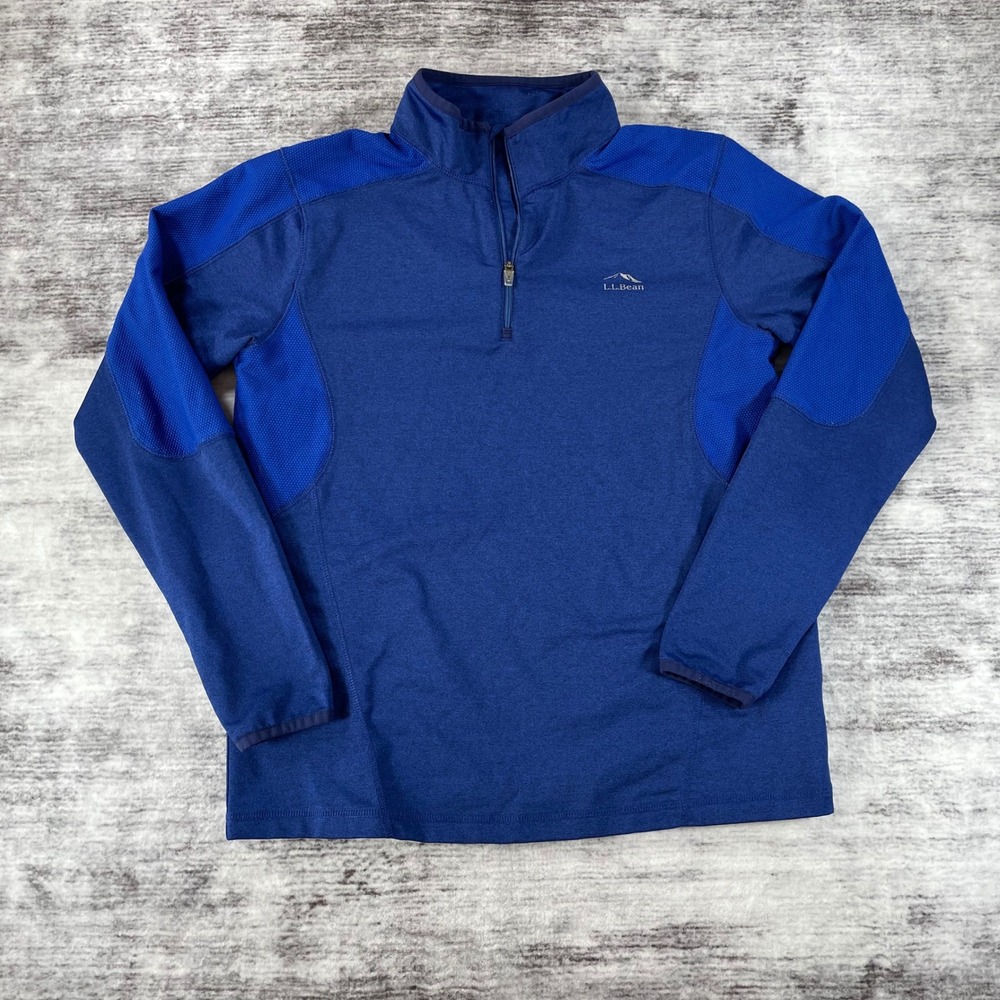 LL Bean Womens XL 18 Blue Quarter Zip Pullover Activewear Space Dye Mesh Panel